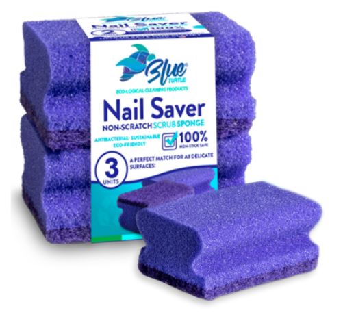 Blue Turtle Nail Saver Non-Scratch Scrub Sponge